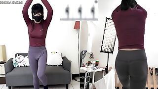 Ha38the Vibro Inserted Into Rectal And Exercised In Yoga Pants! Let's Dance Aerobics Together!